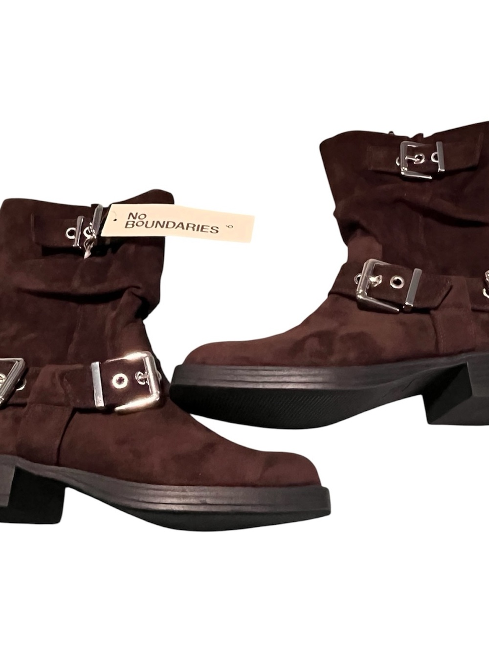 No Boundaries Dark Brown Suede Buckle Lace-Up Ankle Boots for Women